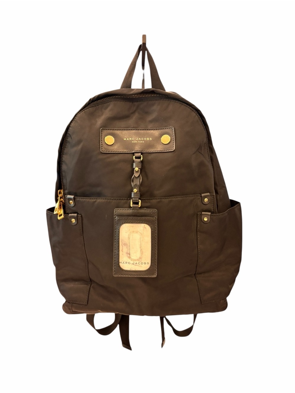 Marc Jacobs Nylon Varsity Black/Gold Tone Backpack Designer Luggage Tag Pockets